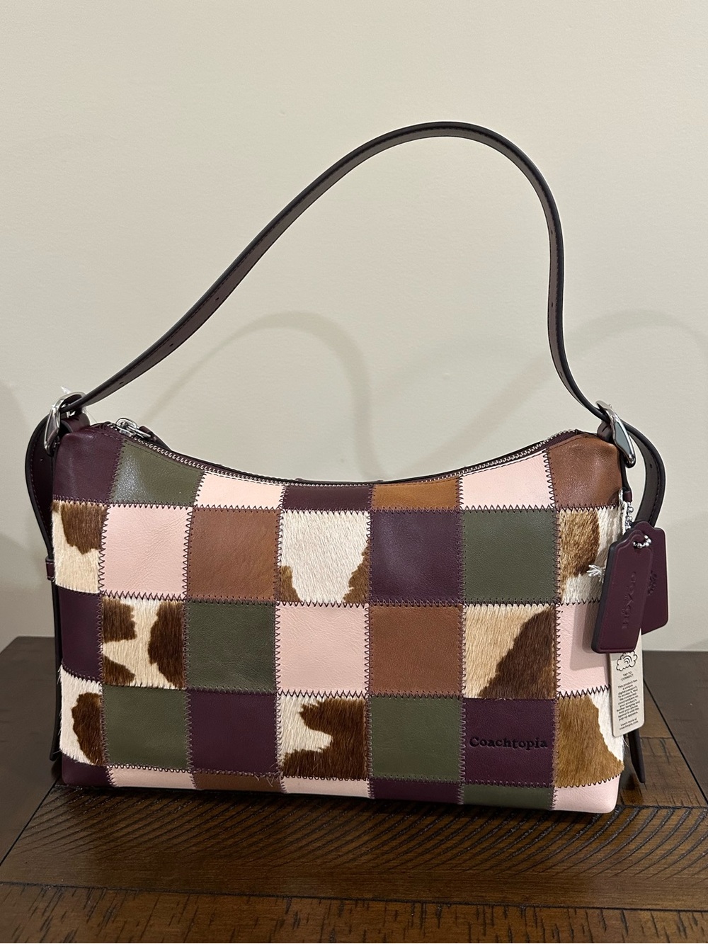 New Coachtopia Alter Ego Slouchy Shoulder Bag Leather Olive Merlot Cow Multi